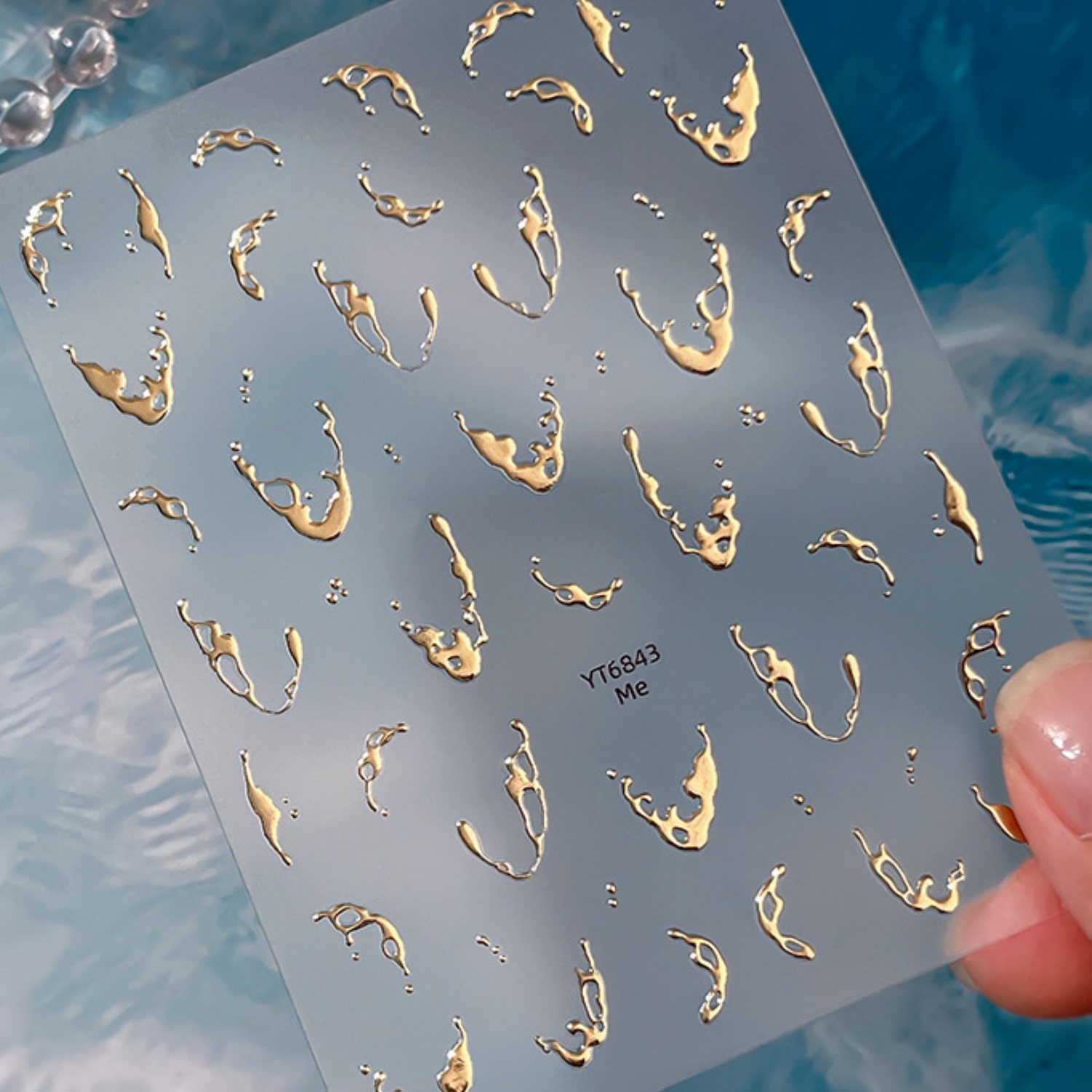 Freshwater Line - Gouden Folie Water Splash 5D Nagelsticker