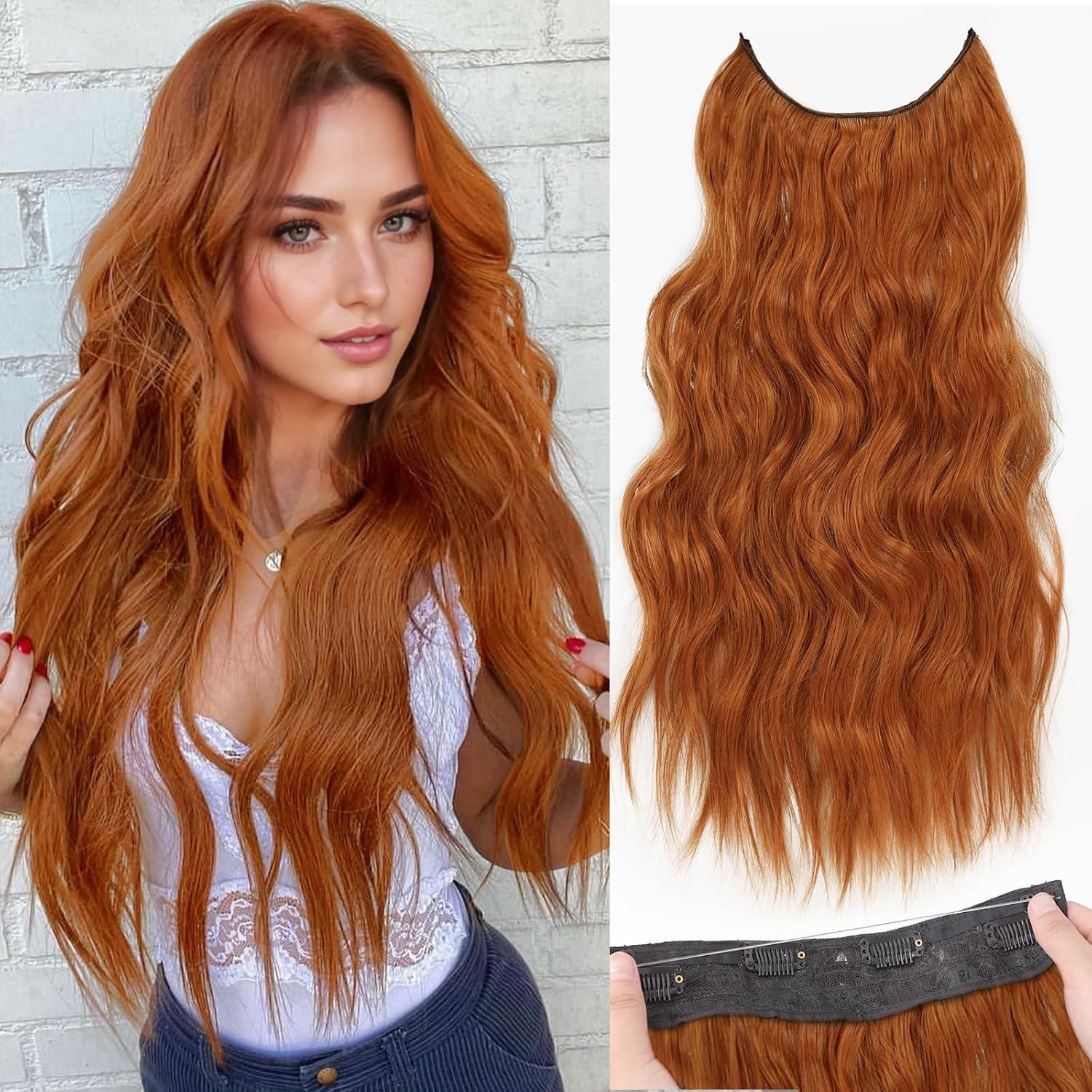 Tippet Line - Synthetische Onzichtbare Draad Hair Extensions Lang